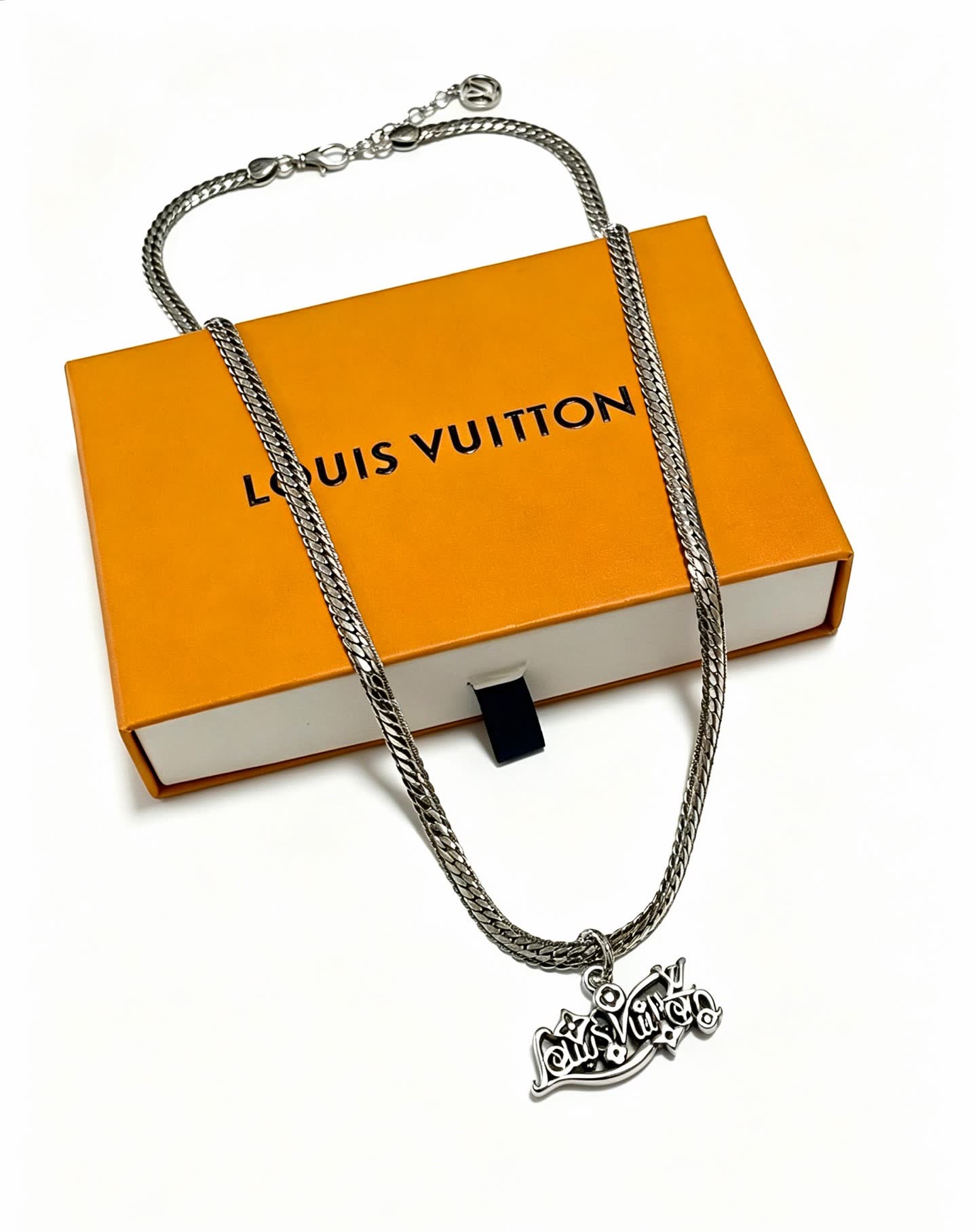 Louis Vuitton Silver Chain with Logo Pendant